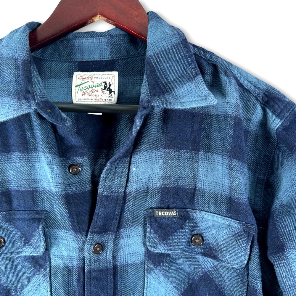 Tecovas Mens western Blue Flannel Plaid Long Sleeve Soft Shirt M Medium